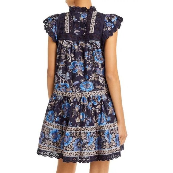 Sea New York Tess Floral Print Mini Dress A Line With Eyelet Lace and Pockets Si - Picture 10 of 12